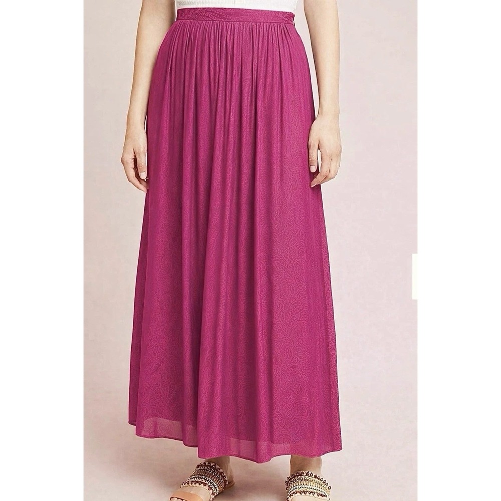 Anthropologie Akemi + Kin Maxi Skirt 8  Pink Paisley Jacquard Flowy Boho